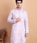 Elegant pastel pink embroidered kurta for men