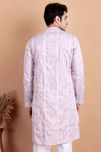 Elegant pastel pink embroidered kurta for men