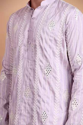 Elegant pastel pink embroidered kurta for men