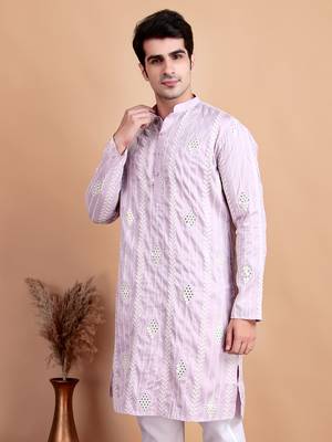 Elegant pastel pink embroidered kurta for men 5