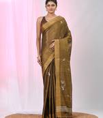 Metallic tissue saree with ethnic motifs and golden border