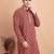 Elegant maroon kurta with yellow thread embroidered geometric pattern & embellished neckline