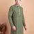 Elegant green kurta with yellow thread embroidered geometric pattern & embellished neckline