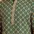Elegant green kurta with yellow thread embroidered geometric pattern & embellished neckline