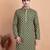 Elegant green kurta with yellow thread embroidered geometric pattern & embellished neckline