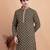 Elegant black kurta with yellow thread embroidered geometric pattern & embellished neckline