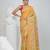 Vibrant mustard bangalore silk nakshi kantha saree with floral thread work