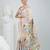 Handcrafted off white tussar silk kantha saree with traditional thread work