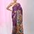 Purple silk blend kantha stitch saree with multicolor thread work