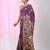 Purple silk blend kantha stitch saree with multicolor thread work