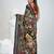 Black silk blend kantha work saree with durga motif and floral thread work