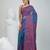 Elegant blue silk blend kantha stitch saree with red floral thread work