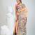 Elegant peach and brown silk blend kantha stitch saree with floral motif