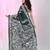 Dark green silk blend kantha stitch saree with white leaf & floral thread work