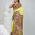 Elegant yellow and green silk blend kantha stitch saree with floral motif