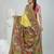 Elegant yellow and green silk blend kantha stitch saree with floral motif