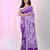 Violet silk blend kantha stitch saree with white floral thread work