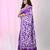 Violet silk blend kantha stitch saree with white floral thread work