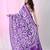 Violet silk blend kantha stitch saree with white floral thread work