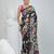 Charcoal silk blend kantha stitch saree with multicolor thread work