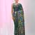 Bottle green silk blend kantha stitch saree with multicolor thread work