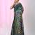 Bottle green silk blend kantha stitch saree with multicolor thread work