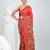 Red silk blend kantha stitch saree with multicolor thread work