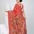 Red silk blend kantha stitch saree with multicolor thread work