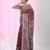 Maroon silk blend kantha stitch saree with geometric & floral thread work
