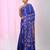 Blue silk blend kantha stitch saree with multicolor thread work