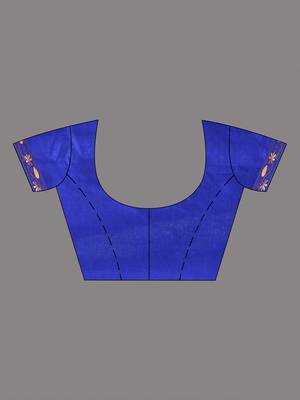 Blue silk blend kantha stitch saree with multicolor thread work 4