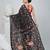 Black silk blend kantha stitch saree with multicolor thread work