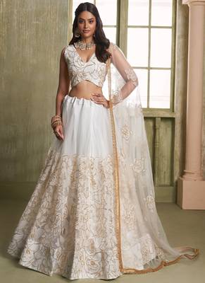 off white butterfly net thread sequence lehenga choli 1