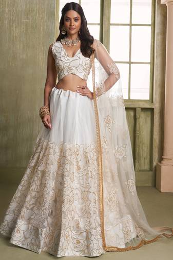 off white butterfly net thread sequence lehenga choli