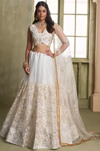 off white butterfly net thread sequence lehenga choli