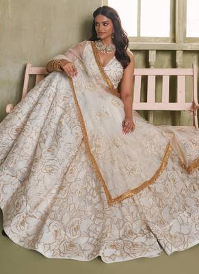 off white butterfly net thread sequence lehenga choli 2