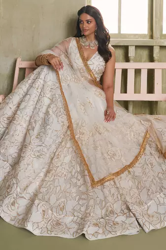 off white butterfly net thread sequence lehenga choli