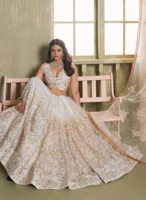 off white butterfly net thread sequence lehenga choli 3