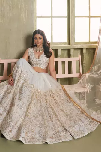 off white butterfly net thread sequence lehenga choli
