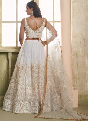 off white butterfly net thread sequence lehenga choli 4