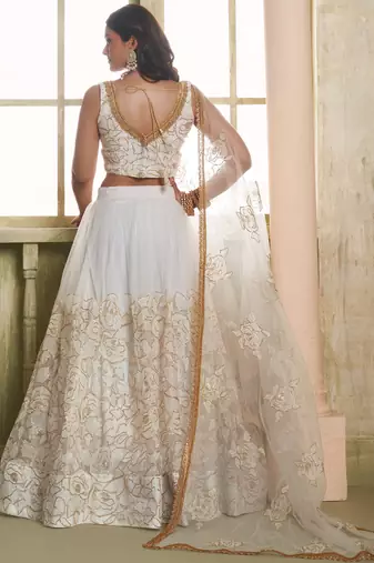 off white butterfly net thread sequence lehenga choli