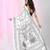 White silk blend kantha stitch saree with black floral thread work