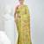 Green silk blend kantha stitch saree with multicolor thread work