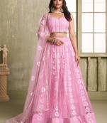 baby pink butterfly net thread sequence lehenga choli
