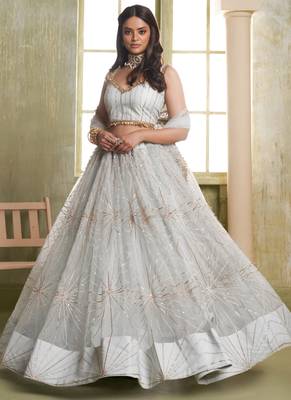 off white butterfly net thread sequence lehenga choli 1
