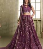 wine butterfly net thread sequence lehenga choli