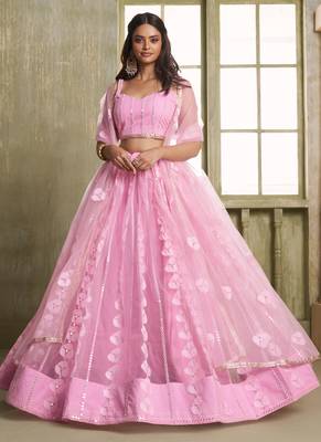baby pink butterfly net thread sequence lehenga choli 2