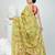 Green silk blend kantha stitch saree with multicolor thread work