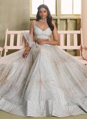 off white butterfly net thread sequence lehenga choli 2