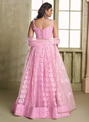 baby pink butterfly net thread sequence lehenga choli 4